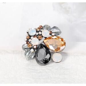 Vintage Style Rhinestone Cluster Pin Brooch Glam Retro Metal Colors